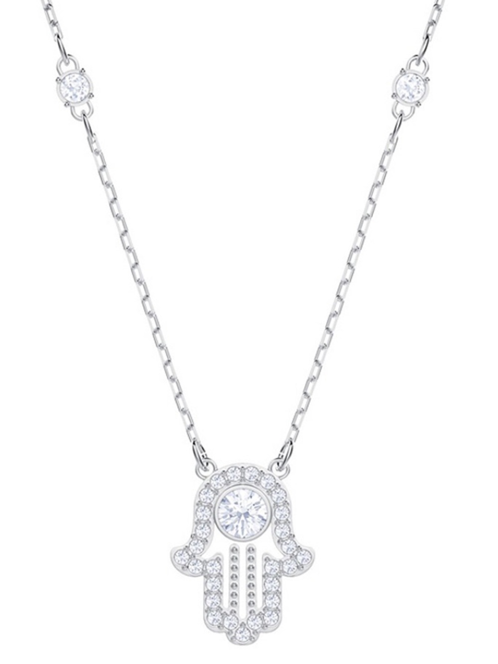 5429731 Swarovski Luckily Hamsa Hand Necklace, White, Rhodium plated